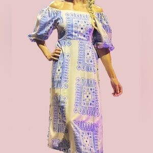🛍️🛍️Blue printed square neck midi dress